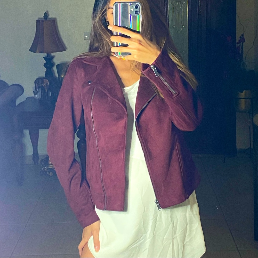 Burgundy Suede Biker Jacket
